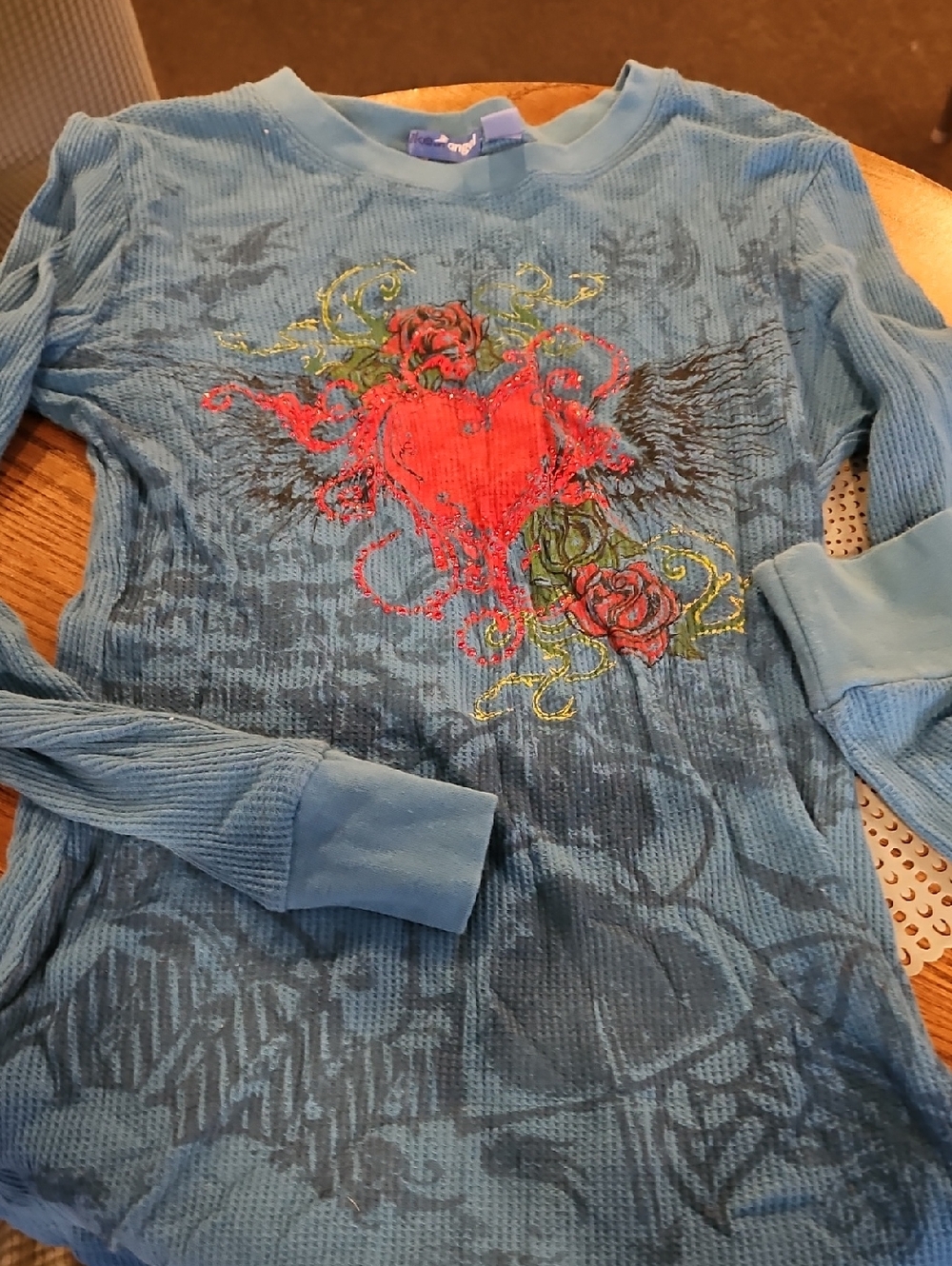 Women's Blue Graphic Heart Sweater